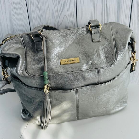 HTF Retired Leather Lily Jade Galena Shaylee Gold Purse/Backpack Diaper Bag - Picture 2 of 16